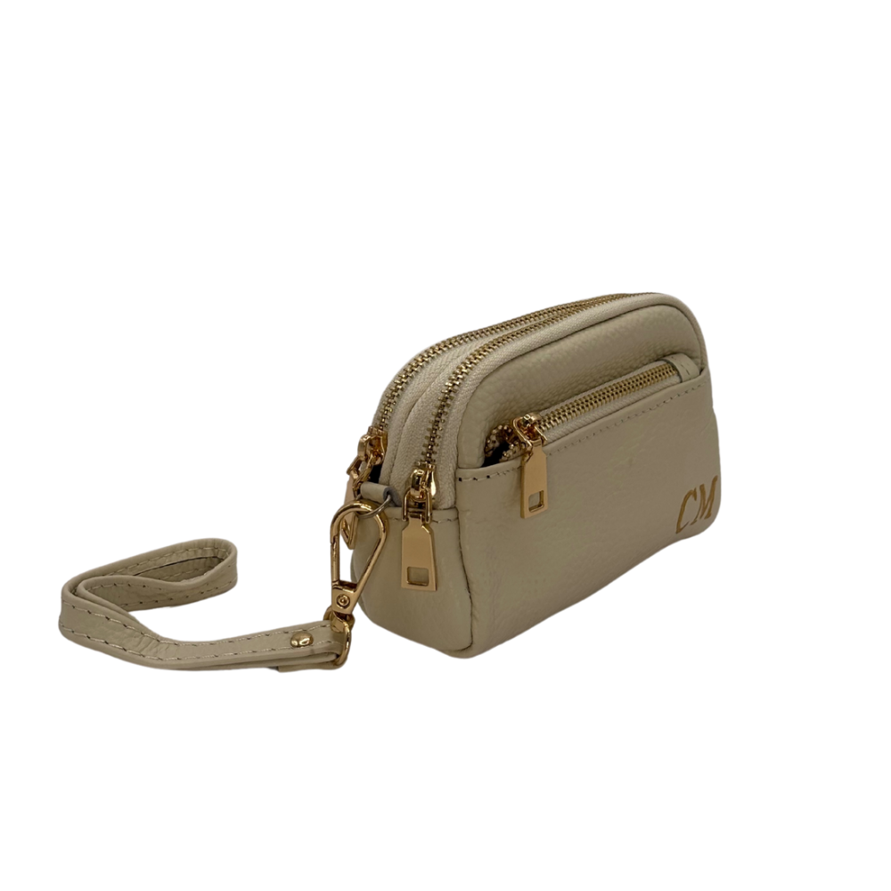 CM Mini Pochette, Personalised, in Beige Leather