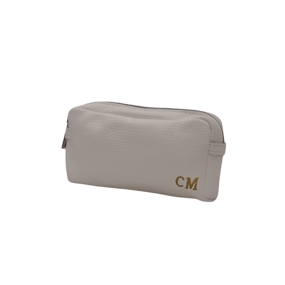 CM Makeup Bag, Personalised, in White Leather